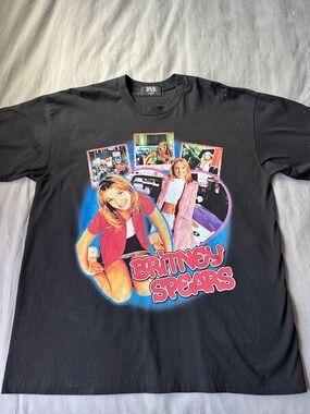 Black Graphic Short Sleeve Tee with Retro Photo Collage